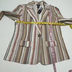 Soho Apparel Striped Linen One Button Ruched Sleeve Blazer White Orange Medium Photo 8
