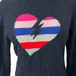 Zadig & Voltaire  Baly Bis 100% Cashmere Navy Blue Heart Striped Sweater Top Sz S Photo 2