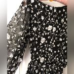 DKNY  Womens Tie Zip back Faux Wrap midi Dress floral embroidered puffy size 10 Photo 13