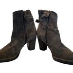 Alberto Fermani Booties 8.5 Leather Suede Almond Toe Block Heel Buckle Brown Photo 1