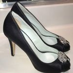 Grazia Women’s Black Satin Rhinestone Jewel Embellished Peep Toe Stiletto Heels Size undefined Photo 0