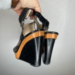 Michael Kors Black Leather Wooden Wedge Slingback Heels Women Size 9.5 Photo 2