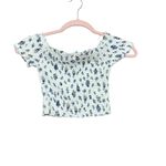Urban Outfitters  White Blue Floral Off Shoulder Crop Top‎ Size XS stretchy Photo 1