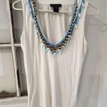 Boston Proper White Beaded Tasseled Tank Top Shirt Size Small Photo 0