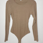 Bohme  Noelle Ribbed Open Back Beige Bodysuit‎ Medium Long Sleeve Chic Classic Photo 0