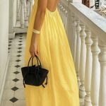 NWT Commense Open Back Midi Sun dress 100% Cotton Butter Yellow sz Medium Photo 0
