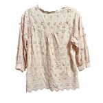 Romantic Pink Floral Appliqué Blouse Cottagecore Vibes Whimsical Scalloped Sz S Photo 2