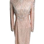 Vtg 1980s Night Vogue Peach 100% Silk Bead Embellished Long Sleeve Mini Dress M Orange Size M Photo 1