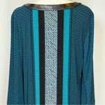 Alfani Tunic Top Faux Leather Trim Keyhole Neckline Striped Women’s Size Large Black Photo 5