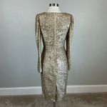 Donna Karan  Gold Sequined Long Sleeve Midi Sheath Cocktail Dress Size 10 Photo 5