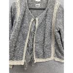 Chico's  Women's Knit Blazer Gray Crochet Marled Open Front Size 1 Fringe Hem Photo 3