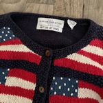 Vintage retro navy blue American flag handknitted sweater cardigan linen cotton Size L Photo 1