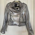 ZARA TrF Outwear Silver Metallic Women's Moto Jacket Size Small Photo 1