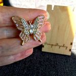 Butterfly Blush Enamel, Pearl + Rhinestone Fashion Brooch, Pin, Festive, Sparkly Pink Photo 0