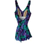 Maxine of Hollywood Vintage 90s Black Neon Floral Neon One Piece Skirt Swimsuit Photo 1