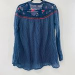 Free People  Hearts and Colors Blue Floral Striped Oversized Top Size XS Photo 2