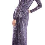 Mac Duggal New  Sequined High Neck Long Sleeve Draped Purple Maxi Dress Gown 12 Photo 1