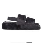 Jenni Happy Merry & Cozy Slippers Faux Fur Black Size Medium 7/8 Elastic Back Photo 5