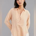 Anthropologie V-Neck Popover Cotton Long Sleeve Shirt in Orange Sz S Photo 0