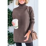 Turtleneck Oversized Tunic Long Sleeve Spilt Hem Pullover Knit Sweater Top S Photo 1