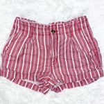 American Eagle High Rise Linen Red White Striped Paperbag Short Shorts 4 Photo 2