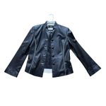 Dana Buchman  Black Leather Jacket Size 10 Button Front Accent Stitching Photo 1