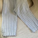 Bryn Walker 100% Linen white blue stripe Lagenlook Boho Wide Leg Pants L Photo 1