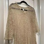 J. Validi Beige Loose Knit Stretchy 3/4 Sleeve V Neck Coverup Tunic Size Large Tan Photo 2