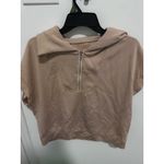 Short Sleeve Quarter Zip Hoodie Casual Athleisure Tan XL Photo 1