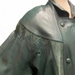 Vtg Laura Winston Women Double Breasted Green Genuine Leather Trench Coat Large Photo 4