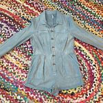 Free People Long Sleeve Gray Denim Utility Romper Photo 0