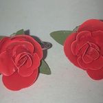 Vintage Red & Green Plastic 3D Flower Boho Screw Back Earrings Photo 3