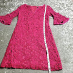 Adrianna Papell  Magenta Lace Short Bell Sleeve Dress Photo 2