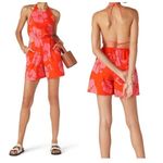 STAUD Women's Size 8 Red Floral Georgia Backless Romper Shorts Photo 1