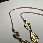 Retro Gold Tone Blue Rhinestone Y Drop Necklace Photo 3