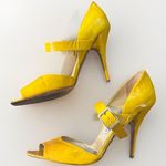Jimmy Choo Yellow Patent Leather Peep Toe Mary Jane Heels Pumps EU 38.5 / US 8.5 Photo 2