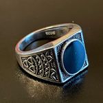 Vintage black obsidian gemstone S925 silver ring size 8 Photo 1