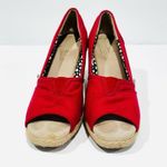 Toms Classic Red Canvas Wedge Espadrille Peep Toe Shoes Sandals Photo 1