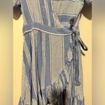 Entro  blue striped wrap dress ruffle skirt size M Photo 1