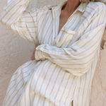 Aerie  Pool to Party Striped Linen Button Down Shirt coverup Relaxed oversized XS Photo 0