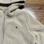 Tommy Hilfiger  Sherpa Zip‎ Hoodie Women's Small Tan Long Sleeve Fuzzy Soft Warm Photo 2