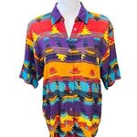 Vintage TRIBES Southwestern Aztec Button Up Blouse with Shoulder Pads (M) Red Size M Photo 0