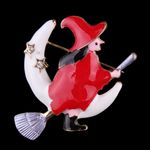 1pc Dropping Enamel Red‎ Witch White Moon Shape Brooch Pin Gold Plated Photo 7