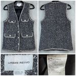 Urban Revivo Women Tweed Speckled Embroidery Pearl Buttons Vest Size 4 Y2K Retro Black Photo 1