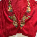 Herman Geist VTG  Embroidered Cardigan Floral Beaded Sweater Red Large Boho Rose Grandmacore Photo 4