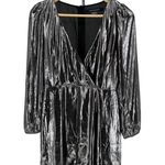 French Connection Silver Metallic Drape Faux Wrap Mini Dress Long Sleeves size 4 Photo 2