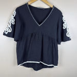 ZARA Black Peplum Top Size Small White Embroidered Lace Short Sleeve Blouse Photo 0