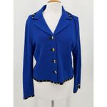 St. John  Collection Blazer Jacket Women's Size 12 Blue Gold Hardware Knit USA Photo 2