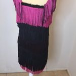 Vassarette Vintage black and pink all over party fringe dress size small Photo 7