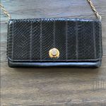 Vintage Adrian Gold Black Chain Strap Clutch Purse Leather 70s Reptile Photo 1